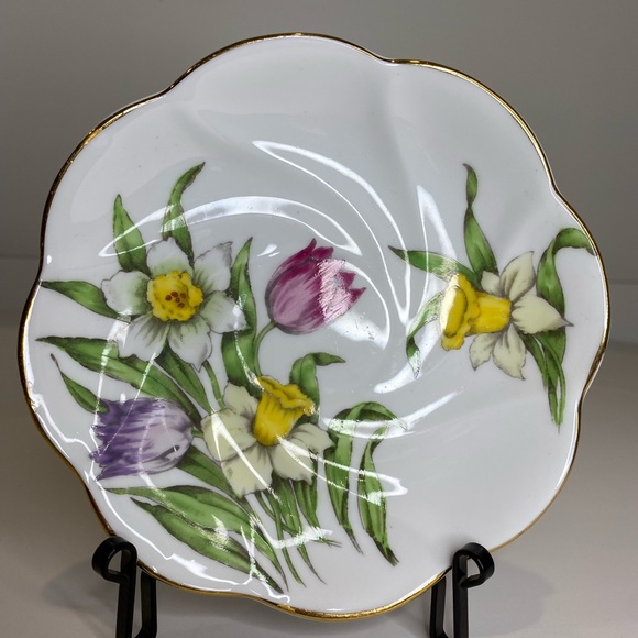 EUC Vtg Salisbury Fine Bone China Teacup and Saucer Tulips Daffodils Antique Cup - Picture 9 of 11